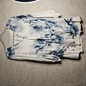 NWT Lucky Brand Blouse w Sheer Overlay Cream w/ Blue Floral Pattern 💙 3X